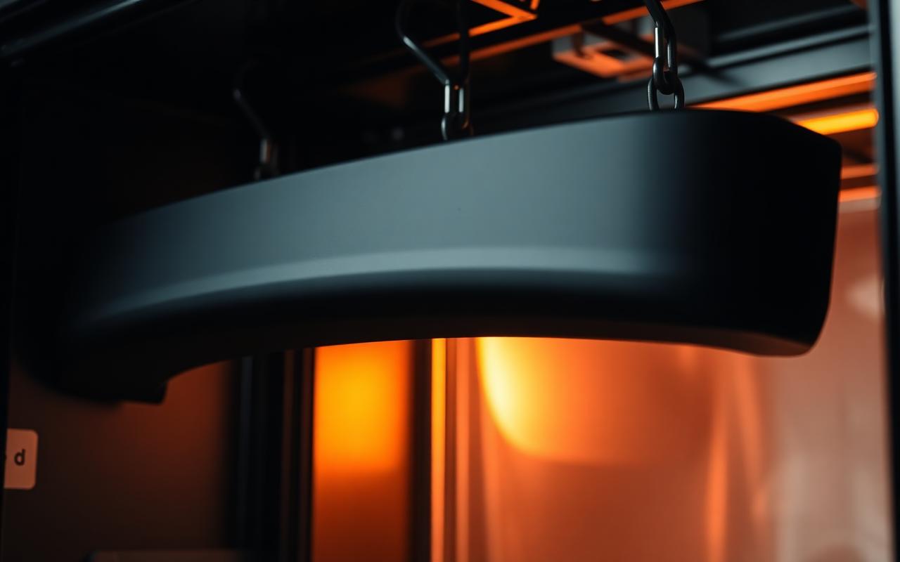 Powder-coated custom bumper coming out of the oven